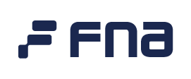 FNA 가로형 로고: 막대 심볼과 FNA 워드마크 좌우 배치